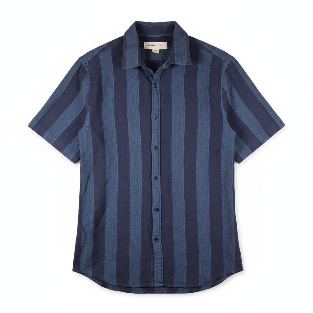 Old Navy Linen Blend Vertical Stripe Short Sleeve Button Up Weave Shirt L Summer